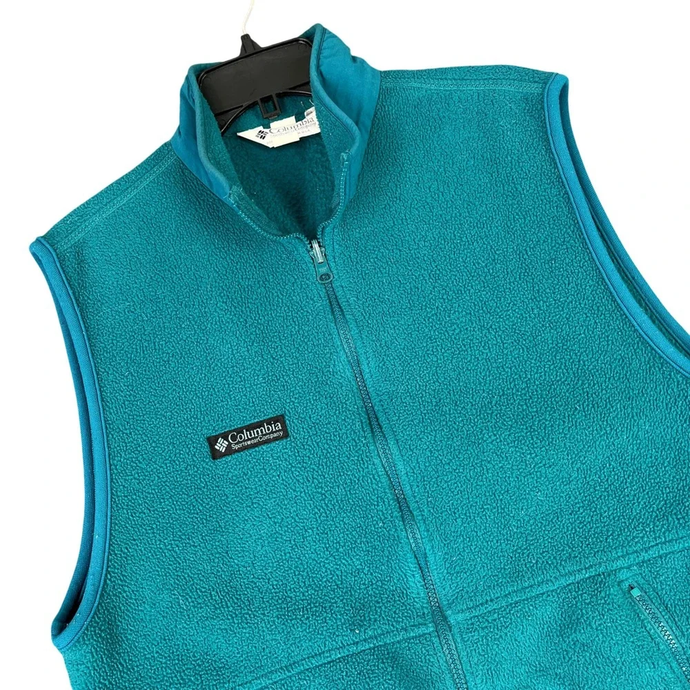 Vintage 90s Columbia Fleece Vest Women L Full Zip Mock Neck Outdoor Hiking Layer